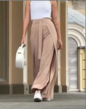 Zingj Summer New Solid Color Niche Design Fashion Lasper Closed Waist Wide Leg Skirt Pants Woman-Outfit