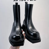 Spring And Autumn New Fashion Versatile Men's Martin Boots Black High Top Leather Shoes Fashion Short Boots