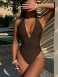 Zingj Swimwear Sexy Brown Deep V Bikini