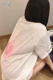Retro Heart Striped Tees Aesthetic Women Loose Chic Half Sleeve Tops Tshirts Harajuku O Neck Camiseta Black High