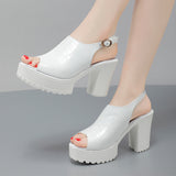 Mouth Patent Leather Crocodile High Heel Sandals Summer White Wedding Shoes Waterproof Table Thick Cheongsam Walking Shoes Coarse Heel Women's