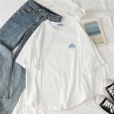 Women Harajuku Fashion Casual All-match Korean Style Womens Clothing Printed Simple Daily Short Sleeve O-Neck
