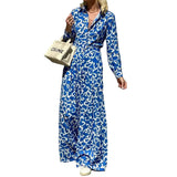 Spot 2025 Spring New Women's Temperament Fashion Print Lapel Closed Waist In The Long