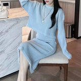 Autumn And Winter Women's Wear New French Long-Sleeved Knitted Sweater Blouse Half-Length Dress Skirt Suit Hip