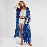 Red Bohemian Striped Half Sleeve Kimono Dress Plus Size Elegant Women Clothing Chiffon Beach Pool Party Dres