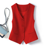 V-Neck Small Suit Vest Women With Retro Short Folded Oversleeping Vest Sleeveless Shoulder