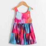 New Girls Dress Sleeveless Rainbow Color Kids Clothes Fashion Princess Dresses Toddler Girl Clothing 2-6T Carnival