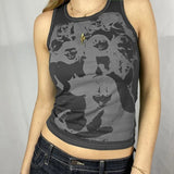 Vintage Y2K Aesthetic Tank Top Hip Hop Face Graphic Print Sleevless Slim Fit Women Gothic Crop Vest Sweats Tee