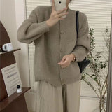 Collar Solid Color Knitted Button Cardigan Women's Long Sleeved Autumn New Style Loose Lazy Casual Sweater