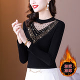 Photo # Autumn / Winter Long Sleeve And Velvet Top Women's High-End T-Shirt With A Versatile Lace Bottom