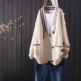 spring and autumn new loose and versatile casual long-sleeved v-neck sweater cardigan women's foreign style knit