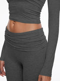 Long Sleeve Cropped Top Fold-over Flare Pants Set-Outfit