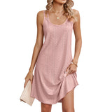 Zingj Summer New Round Collar Sleeveless Solid Color Casual Sling Dress Female-Outfit
