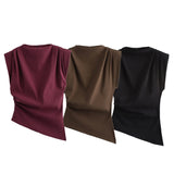 2025 New Female Fashion Sexy Diagonal Fold Decorative Shoulder Padded Top