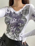 Floral Rhinestone Long Sleeve Crop Top- Outfit
