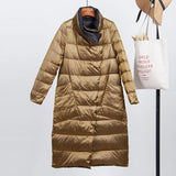White Duck Down Ultra Light Jacket Women Winter Double Sided Slim Down Coat Single Breasted