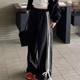 Piping Details Bow Wide Leg SweatpantsOutfit