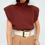 Sweater Turtleneck Sleeveless Women 2020 With Shoulder Pads Knitted Pullover Autumn Winter Jumper Casual Tops
