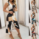 Summer Deep V Neck Empire Belt Tunic Women's Midi Dress 2020 Fashion Geometry Print Irregular Office Ladies Dress Plus