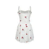 Straps White Dress Cherry Embroidery Sleeveless Casual Fashion Self Cultivation Sexy Short Skirt Plus Size Ladies