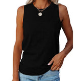 Women's Stylish Casual Style Loose Round Neck Solid Color Sleeveless Vest