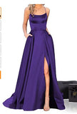 Long Formal Evening Dresses Long Vestidos De Fiesta A-Line Sexy High Slit Satin Simple Prom Party