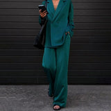 Streetwear Jacket Suits Autumn Long Sleeve Lapel Cardigan + Loose Draped Pants Women Sexy Deep V Button-up Two Piece
