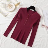 2021 Autumn Winter Button V Neck Sweater Women Basic Slim Pullover Women Sweaters And Pullovers Knit Jumper Ladies