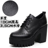 Brown Bullock Women's Shoes With English Carved Small Leather Shoes Thick Heel High Heel Waterproof Table Round Head Deep Mouth Single