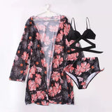 2024 New Bikini Gathering Sexy Mesh Three-Piece Set Of Split-Print Swimsuit