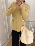 Zingj Version Of Irregular Inclined Buckle Ribbon Knit Cardigan Niche Design Sense Fashion Temperament Sweater Female Daily Commuting
