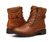 And Winter Keep Warm Short Boots Women Side Zipper Flat Bottom Martin Boots Belt Buckle Leather Boots