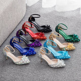 Cm Large-Size Sandals Fine Heel Head Crystal Glass High Heel Sandals Champagne Gold Banquet Dinner Women's