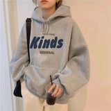 Women All-match Plus Velvet Vintage Female Pockets Draw String Hoodies women Leisure Fashion Spring College