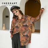 Vintage Long Sleeve Blouse Woman 2020 Autumn Print Button Up Collar Shirt Loose Top Blouses Shirts Fashion