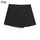 Women High Street Shinning Diamond Tassel Design Shorts Skirts Lady Zipper Fly Hot Shorts Chic Pantalone Cortos
