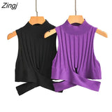 women 2 color hem irregular cross short vest thin sweater ladies basic knitted casual slim sweaters female autumn chic tops