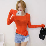See Through High Quality Plain T Shirt Women Cotton Elastic Basic Long Sleeve Sheer Slim Ladies T-Shirt Korean Style