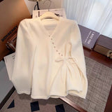 Oblique Button V-Neck Sweater Girls 2024 Spring New Design Super Good-Looking Loose Rope Knitted