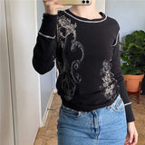 Indie Fairy Grunge Crop Top 90s Vintage Graphic Print Long Sleeve Women Crop Top Harajuku Autumn Spring Female Tees