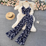 Zingj Holiday Set Temperament V Collar Sling Vest Heavy Pleated Micro Wide Leg Pants