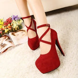 Red Black Super High Heel Stiletto Ladies Dress Pumps Fashion Cross Strap Party Platform Sandals Women's Scarpins
