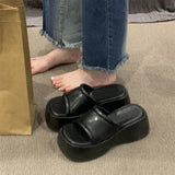 Summer New Thick Bottom Slippers Women Wear Temperament High With One-Drag Small Cake Slope And Half