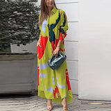 Spring And Summer Women's Fashion Casual Printing Loose Open Fork Bag Long Shirt Shirt