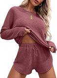 Knit Pajamas Suit Long Sleeved Top And Shorts With Casual Suit Home Clothes Sportswear Women's