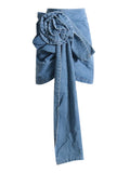 Zingj Spring New Stereo Rose Decorative Design Sense High Waist Show Thin Denim Skirt Women's A Word Wrap Hip