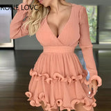 Women Elegant Fashion Sexy Deep V Ruffles Mini Dress Mini Dress Party