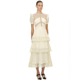 Quality Runway self portrait Designer Dress Women 2020 Summer Patchwork Vintage Ruffles Lace A-line Slim Maxi Midi