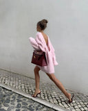 Deep Back V-neck Fuzzy Sweater-Outfit