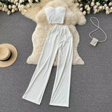 Zingj Strapless Short Top High Waist Casual Loose Wide Leg